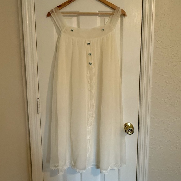VINTAGE RADCLIFFE White Peignoir Nightgown 50s Chiffon Laced Two Piece Set - Picture 5 of 16